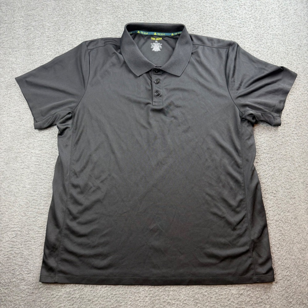 Tek Gear Polo Shirt Men's XL Black Short Sleeve Performance Activewear RN73277